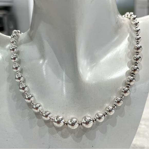 Sterling Silver Graduated Beaded Ball Necklace - Picture 2 of 12